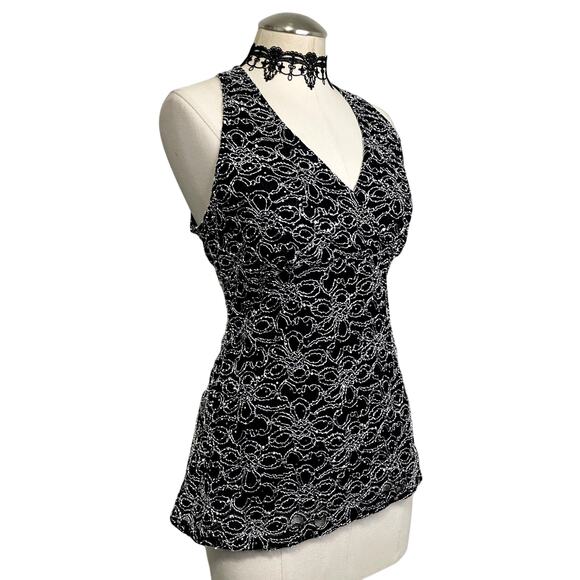 Y2K 90's Vintage Whimsygoth Dark Fairy Floral Sparkle Faux Wrap Top - Picture 5 of 13